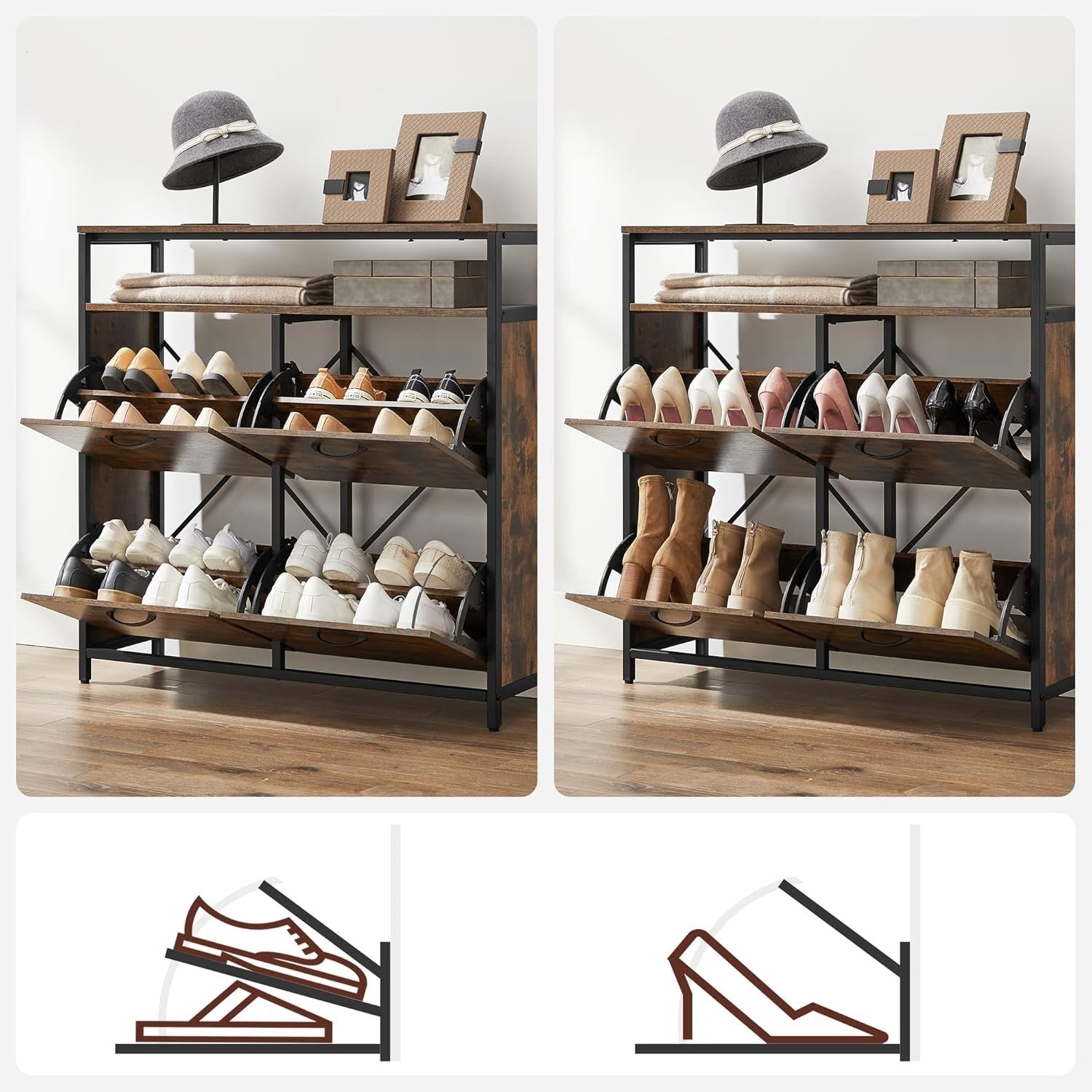 Narrow Shoe Storage Cabinet 4 Door Unit Holds 20 Pairs, 98cm Wide