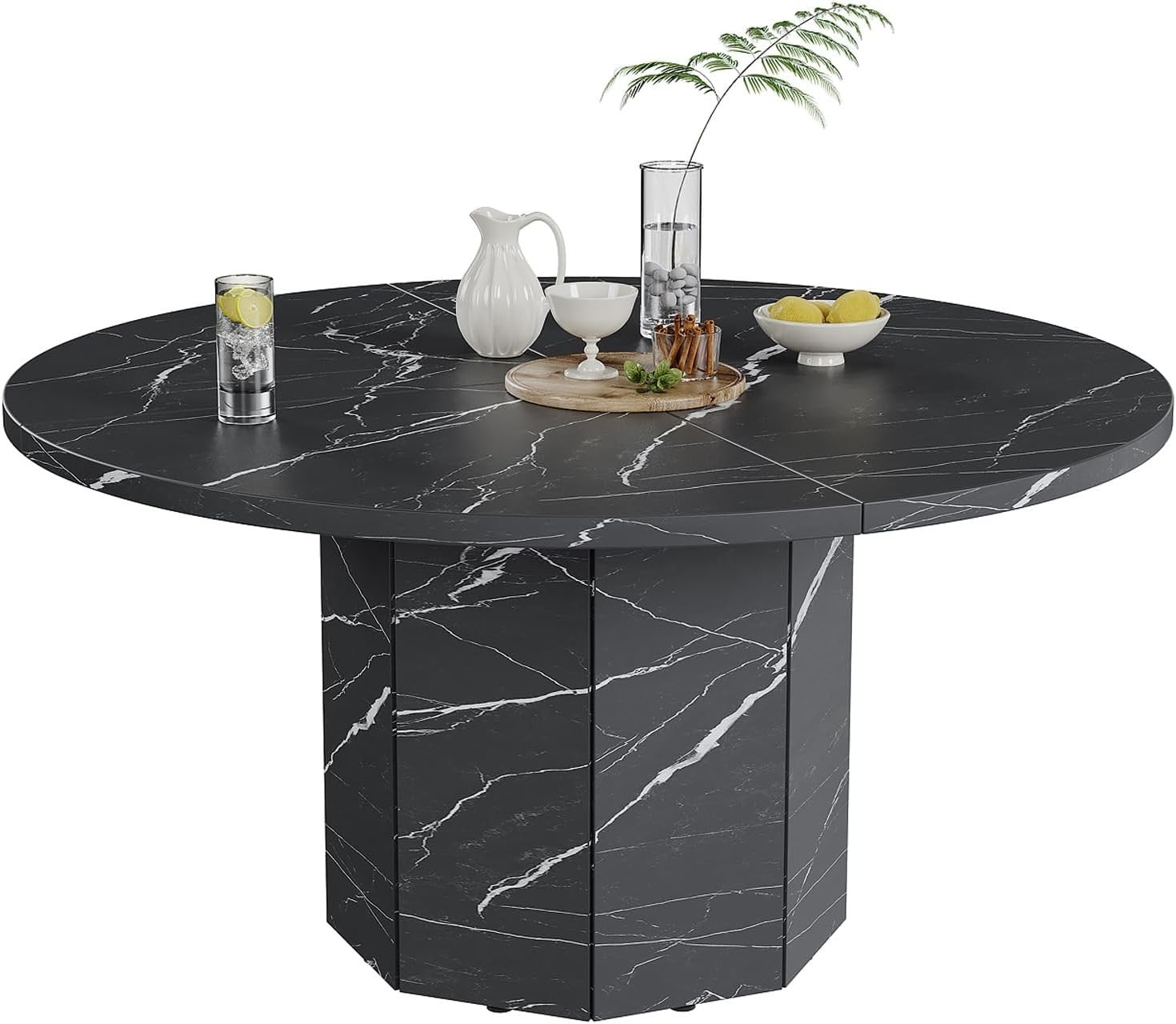 Round Black Marble Dining Table 4-6 Seater Modern Kitchen 120cm