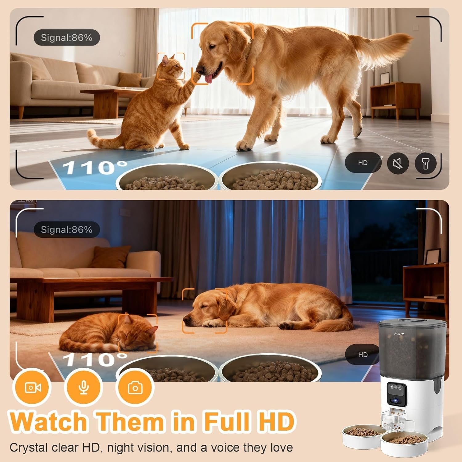 7L Smart Pet Feeder Camera WiFi App Control Auto Food Dispenser HD