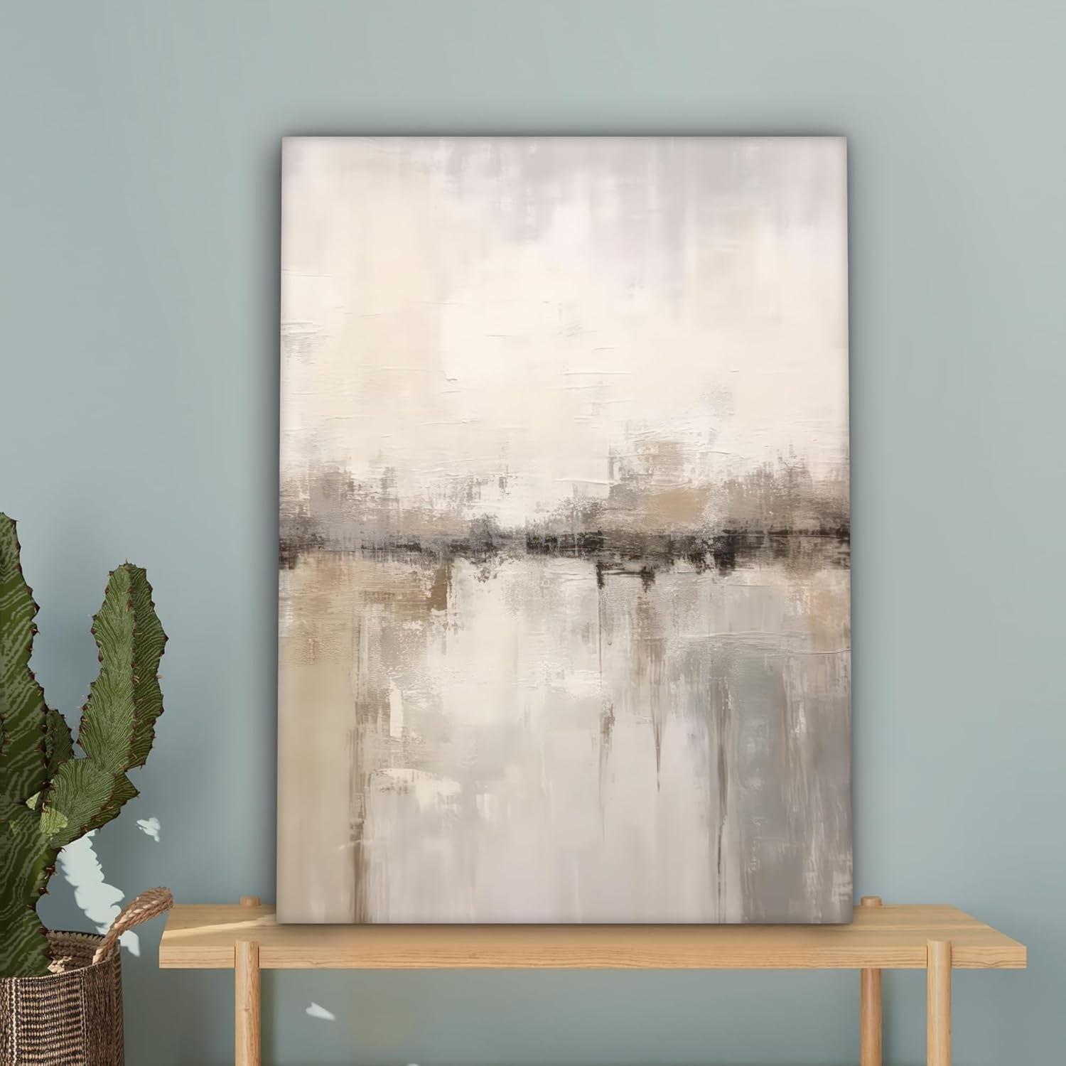 Beige Abstract Canvas Wall Art 50x70cm Framed Modern