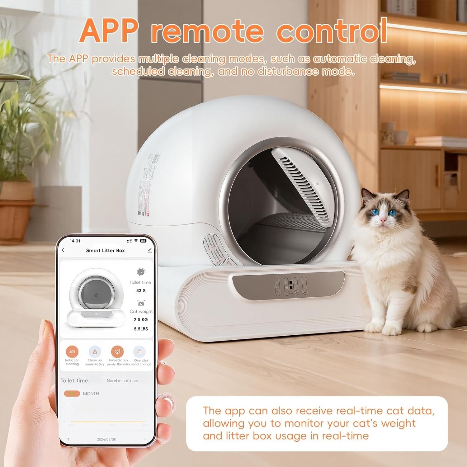 Automatic Cat Litter Box 65L Smart App Control Odour Removal XL