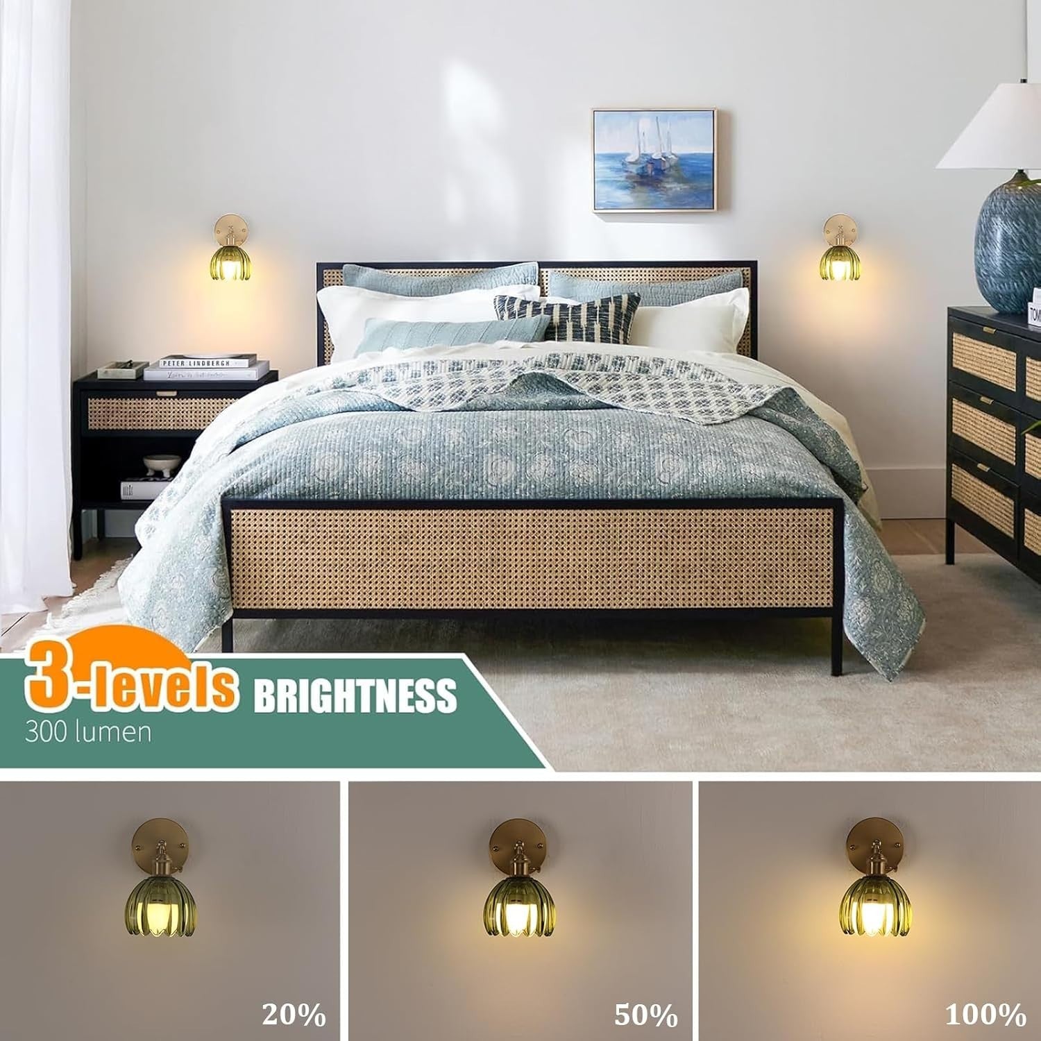 Set of 2 Rechargeable Wall Sconces with Remote, 12 Color Dimmable LED