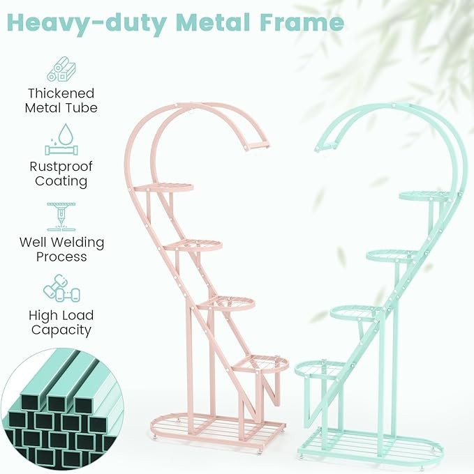 5 Tier Heart Shaped Metal Plant Stand Pink Blue Flower Shelf Indoor Outdoor Rack