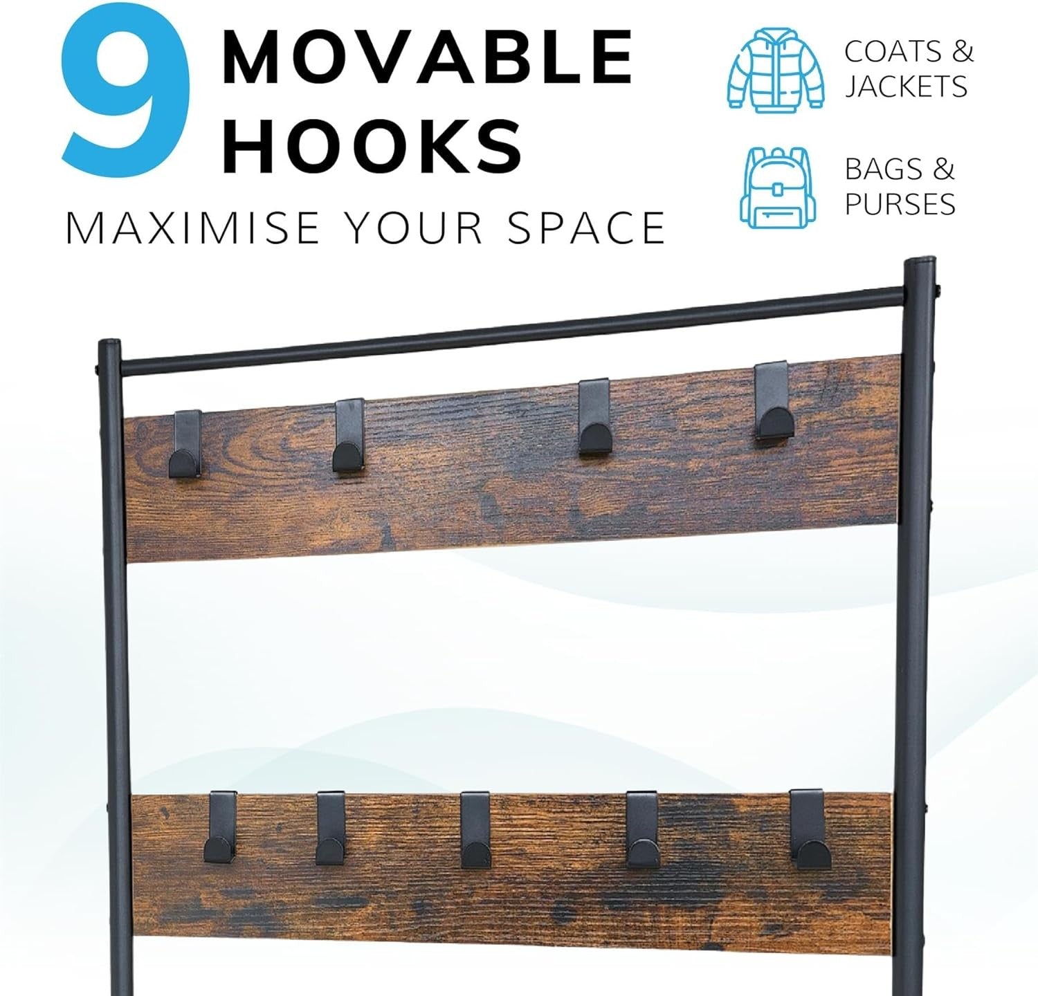 Rustic Brown Coat Rack with Shoe Storage | Industrial Freestanding Hall Tree