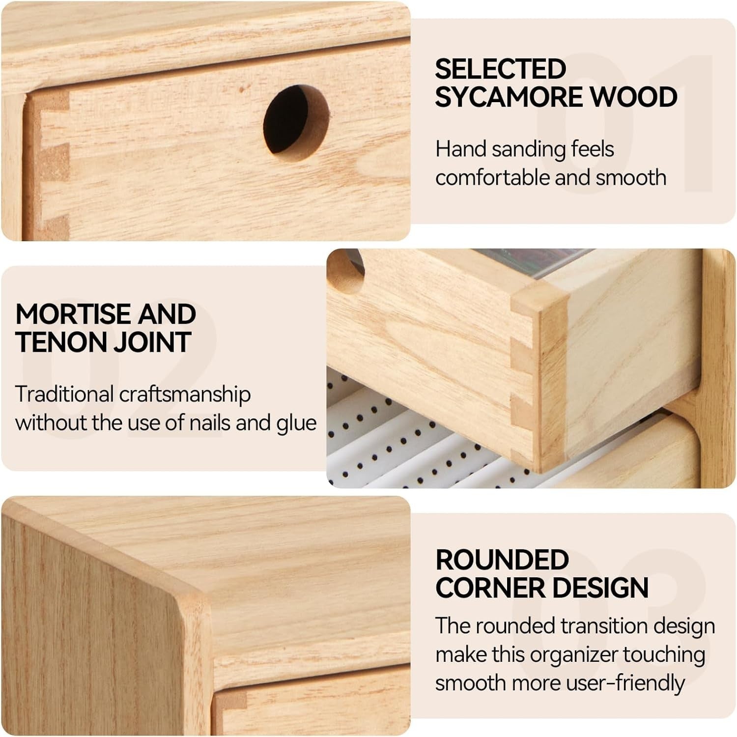 Wood Desk Organizer with Drawers & Shelf | Office Storage Box for Home
