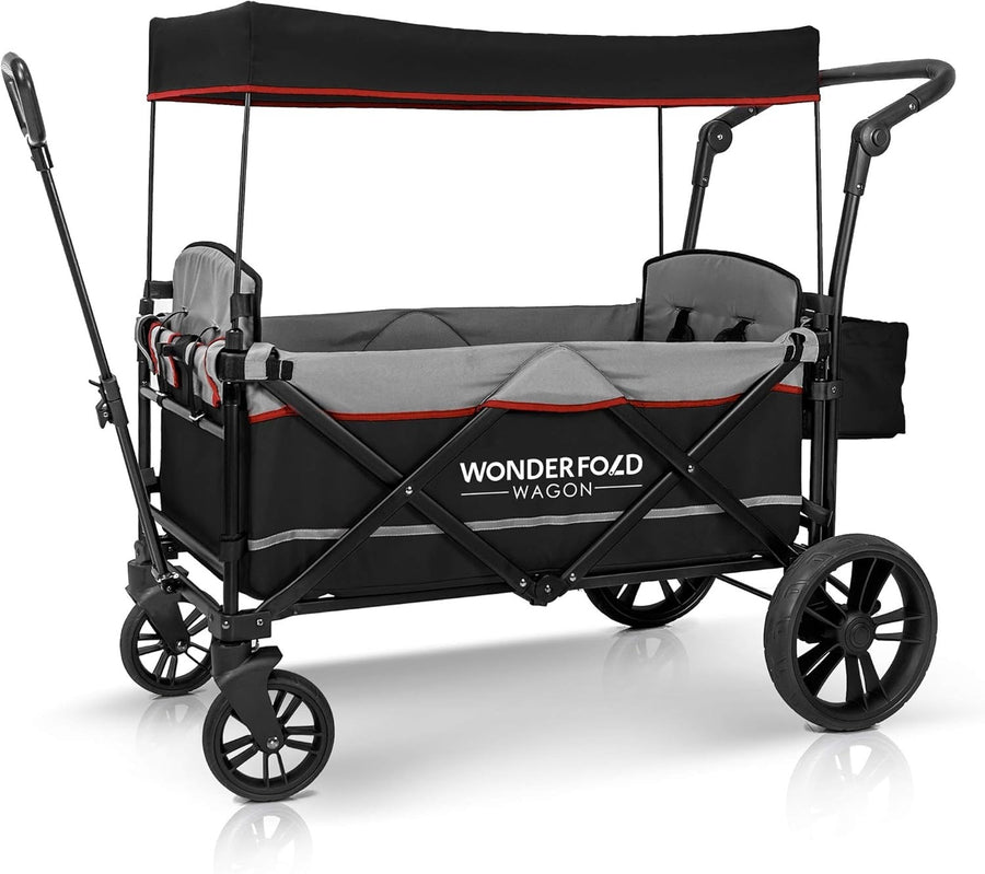 Twin Double Stroller Wagon Push Pull with Canopy Adjustable Handle 2-Seat Black