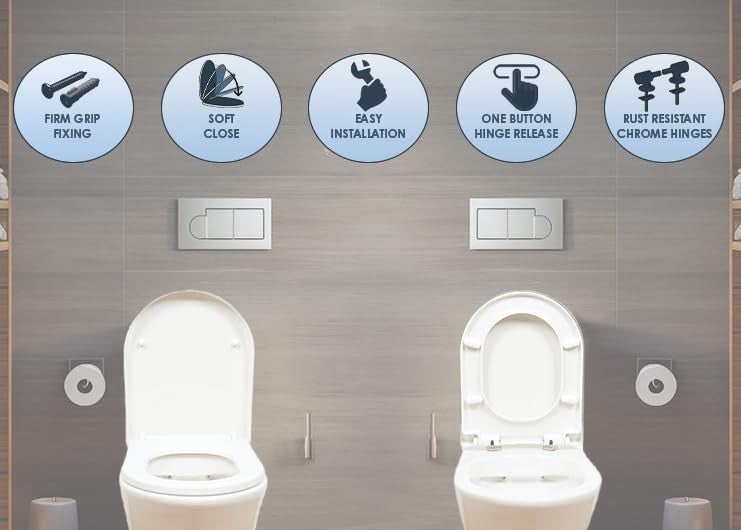 White D-Shaped Toilet Seat Thermoplastic Quick Release Top & Bottom Fix 45x36cm