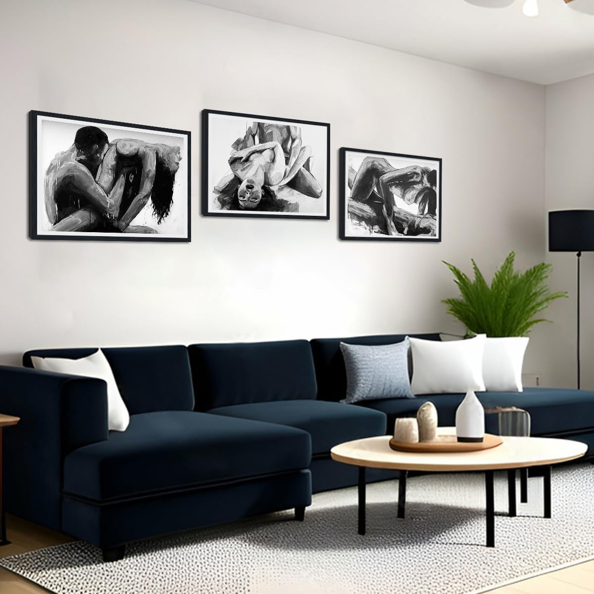 Large Black White Romantic Canvas Wall Art Set 24x36in
