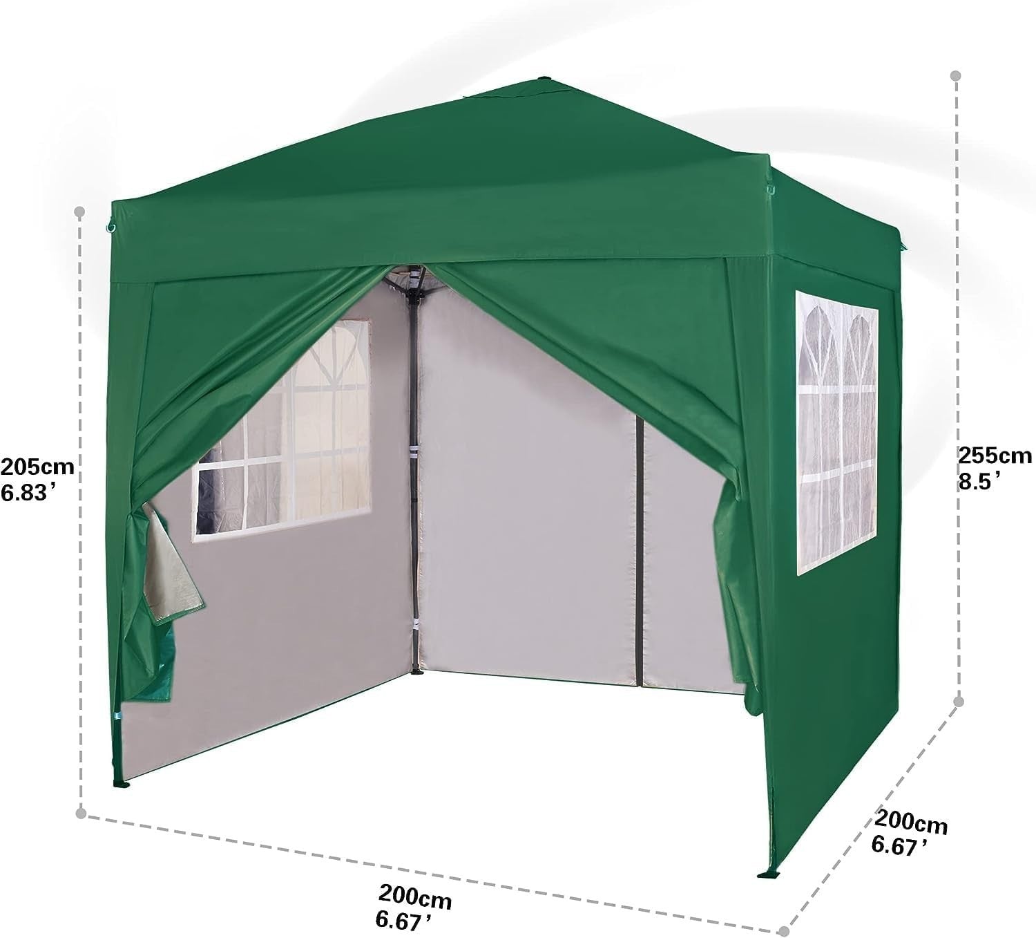 2x2m Pop Up Gazebo Waterproof w/ Sides Green Silver Protective Canopy