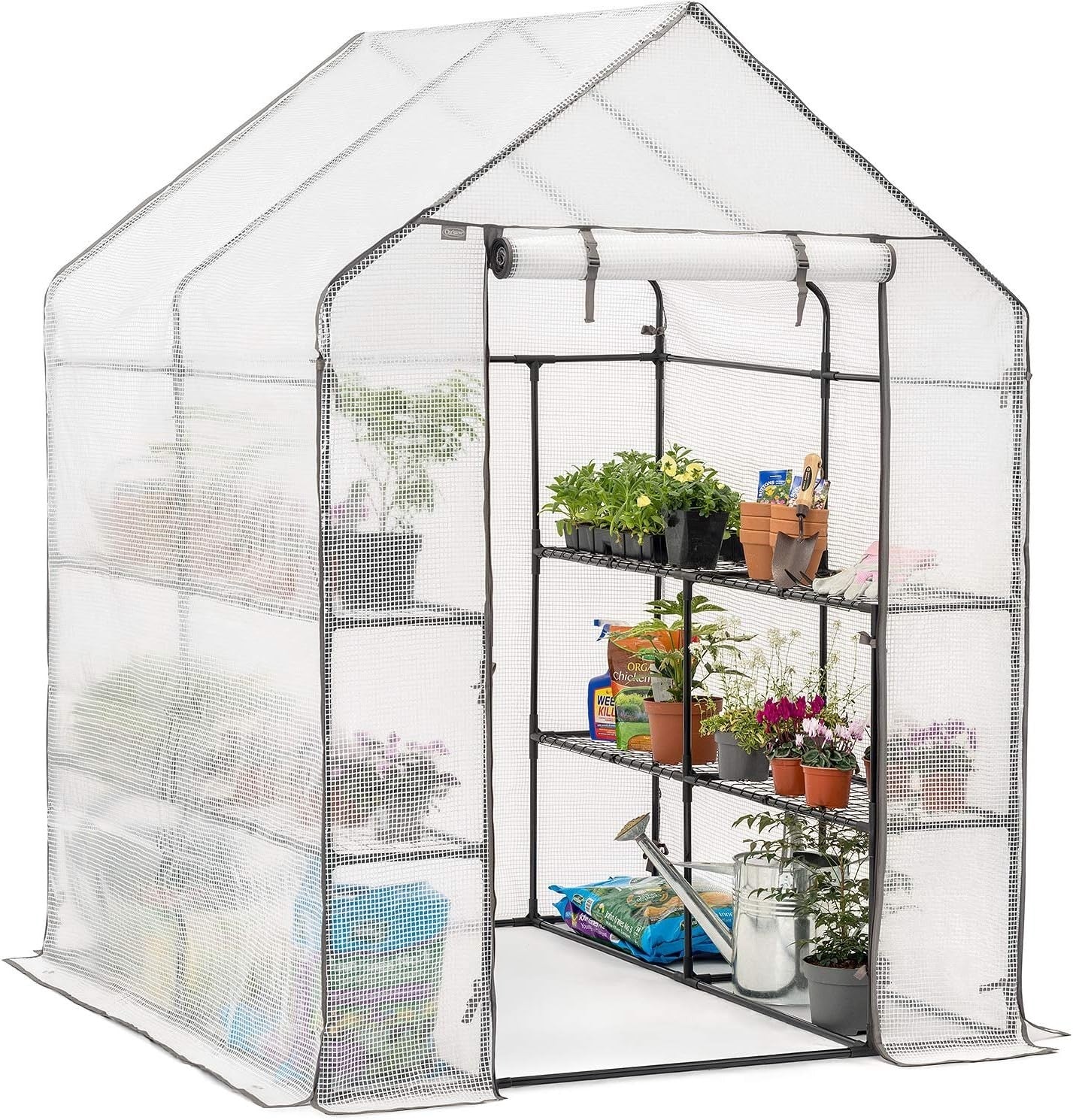 Walk-In Greenhouse with 8 Shelves | Heavy-Duty Steel Frame & PE Cover