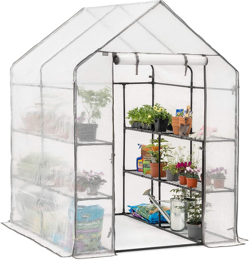 Walk-In Greenhouse with 8 Shelves | Heavy-Duty Steel Frame & PE Cover