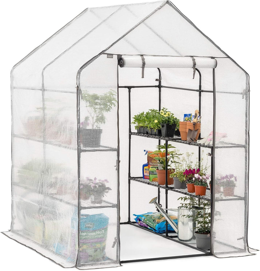 Walk-In Greenhouse with 8 Shelves | Heavy-Duty Steel Frame & PE Cover