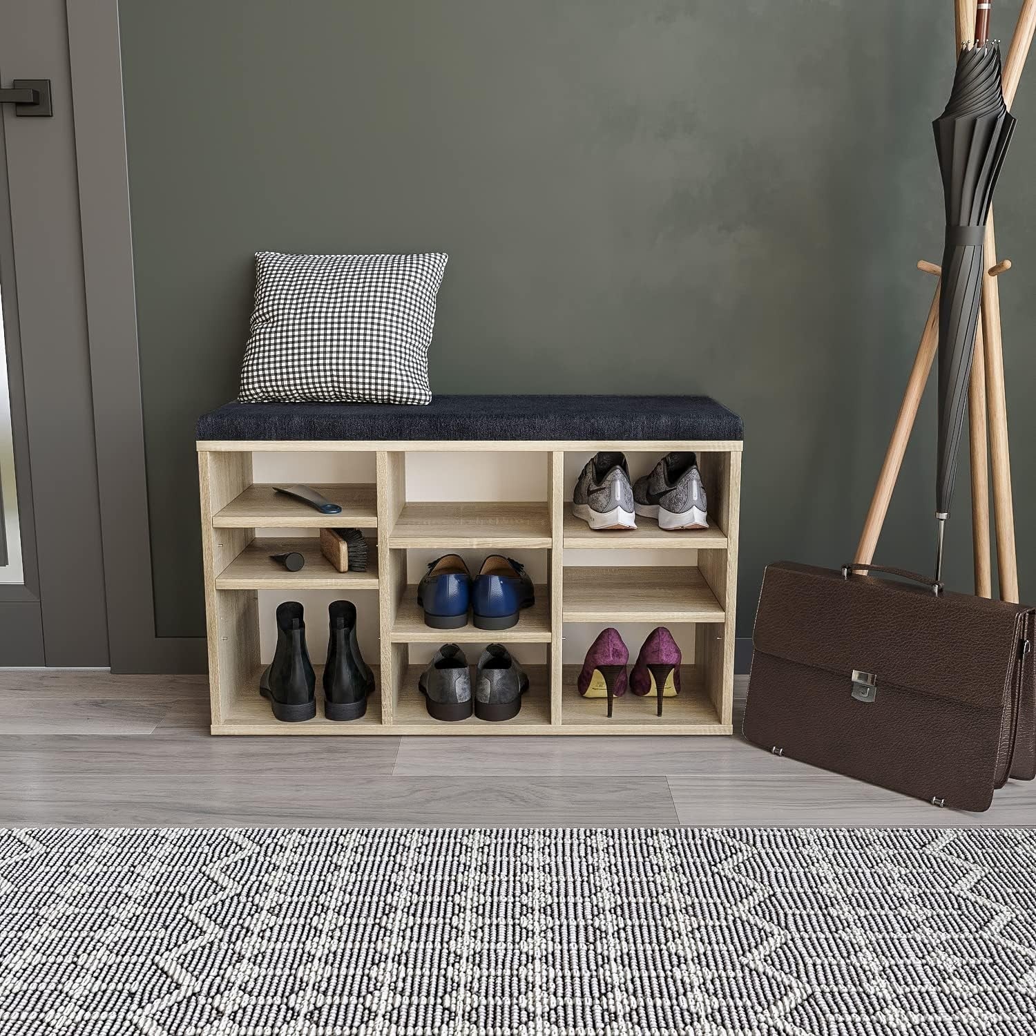 Narrow Shoe Storage Bench with Seat & Adjustable Shelves for Hallway 80cm