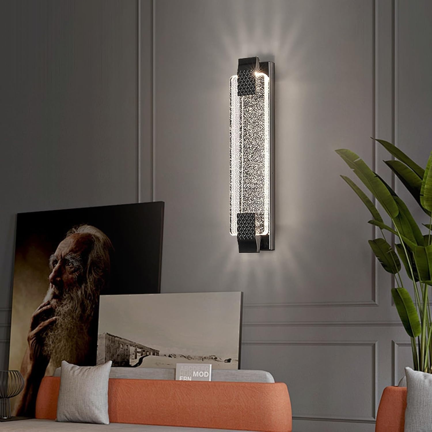 Black Crystal LED Wall Light | Modern Tri-Color Sconce for Hall & Bedroom