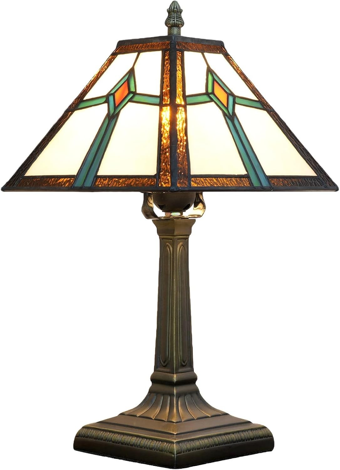 Tiffany Style Table Lamp Vintage Stained Glass Bedside Light w/ LED