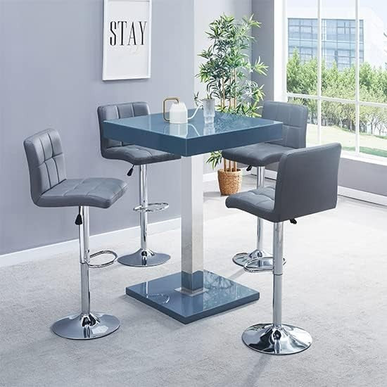 Grey High Gloss Square Bar Table Modern Dining Pub Counter 80×80×110cm Furniture