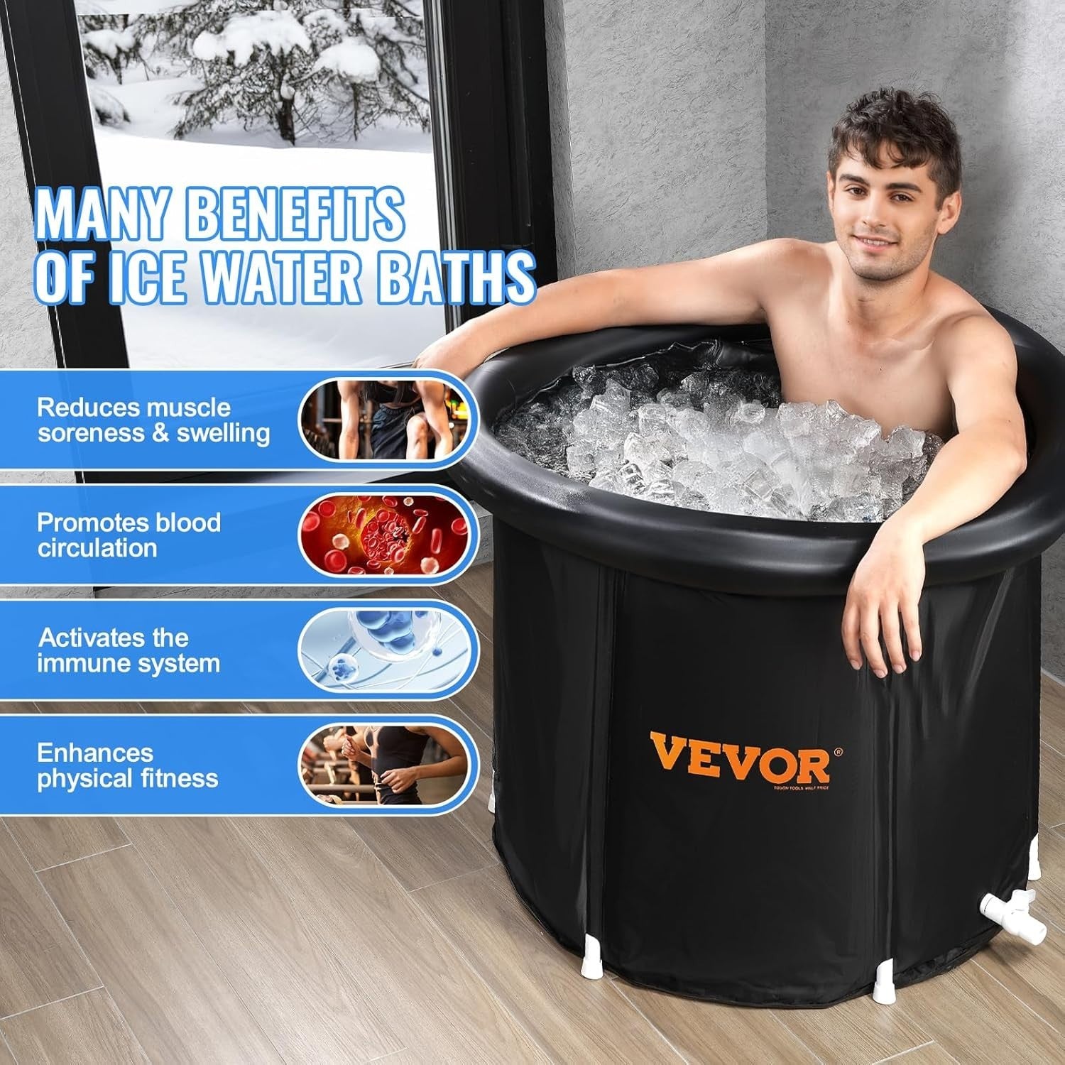 370L Inflatable Ice Bath Tub 90cm Portable Cold Plunge for Adults
