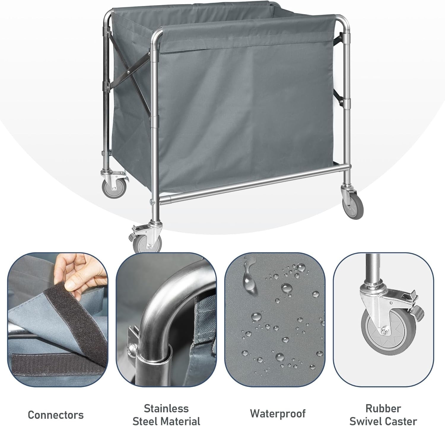 350L Heavy Duty Laundry Trolley on Wheels | Folding Commercial Laundry Cart Stai