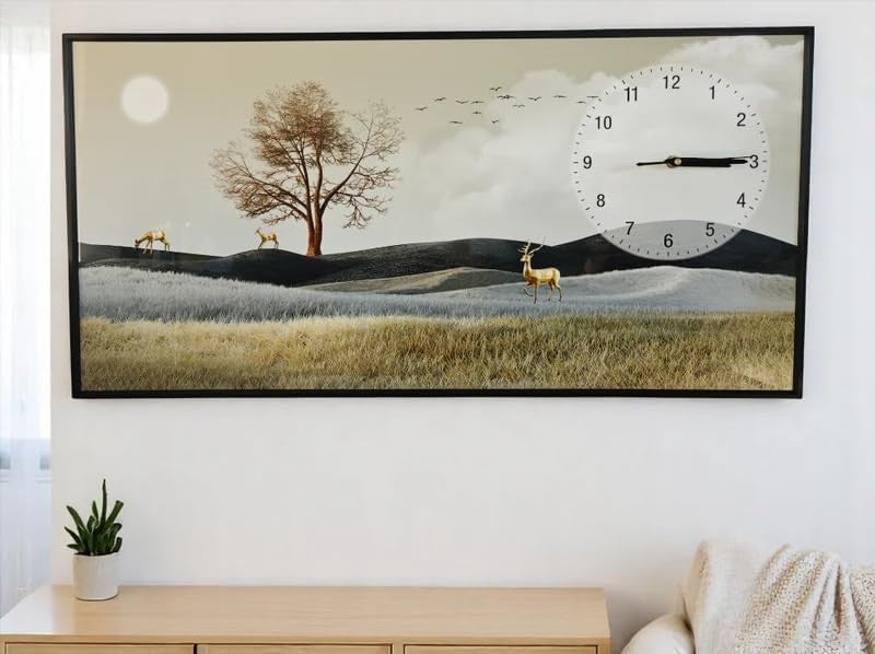 Large Nordic Deer Wall Clock Art 60cm Silent Quartz Modern Home Decor Frame