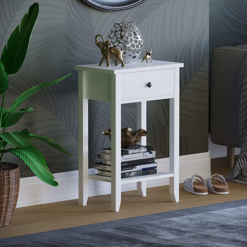 White Console Table with Drawer & Undershelf – Space-Saving Hallway Storage