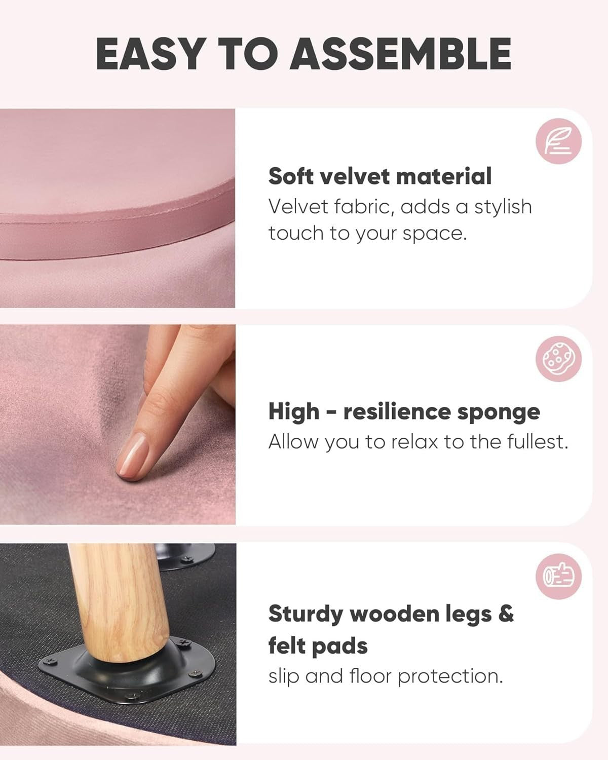 Pink Velvet Round Storage Ottoman Stool Flip-Top Footrest Coffee Table Seat