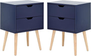 Set of 2 Blue Bedside Tables with 2 Drawers & Pine Legs | Scandinavian
