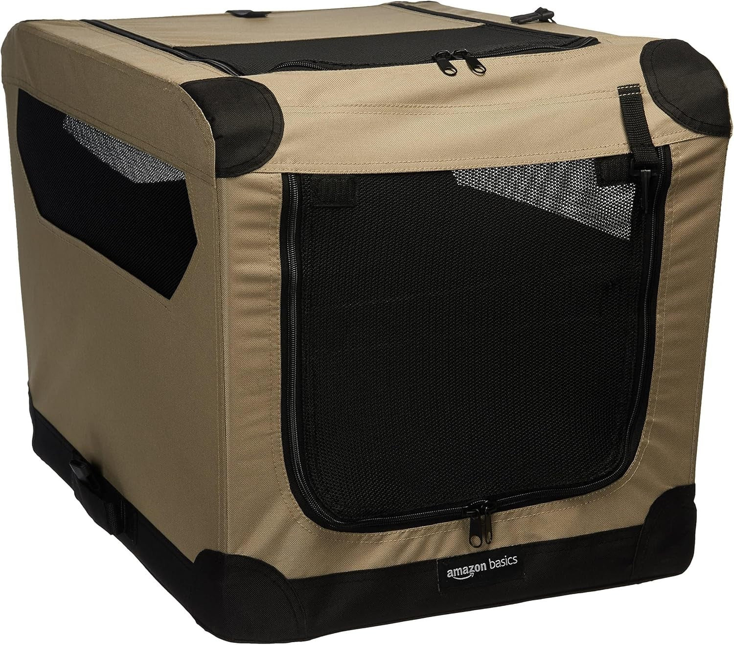 Small Portable Folding Soft Dog Crate Kennel Travel Cage 66x46x46cm Tan