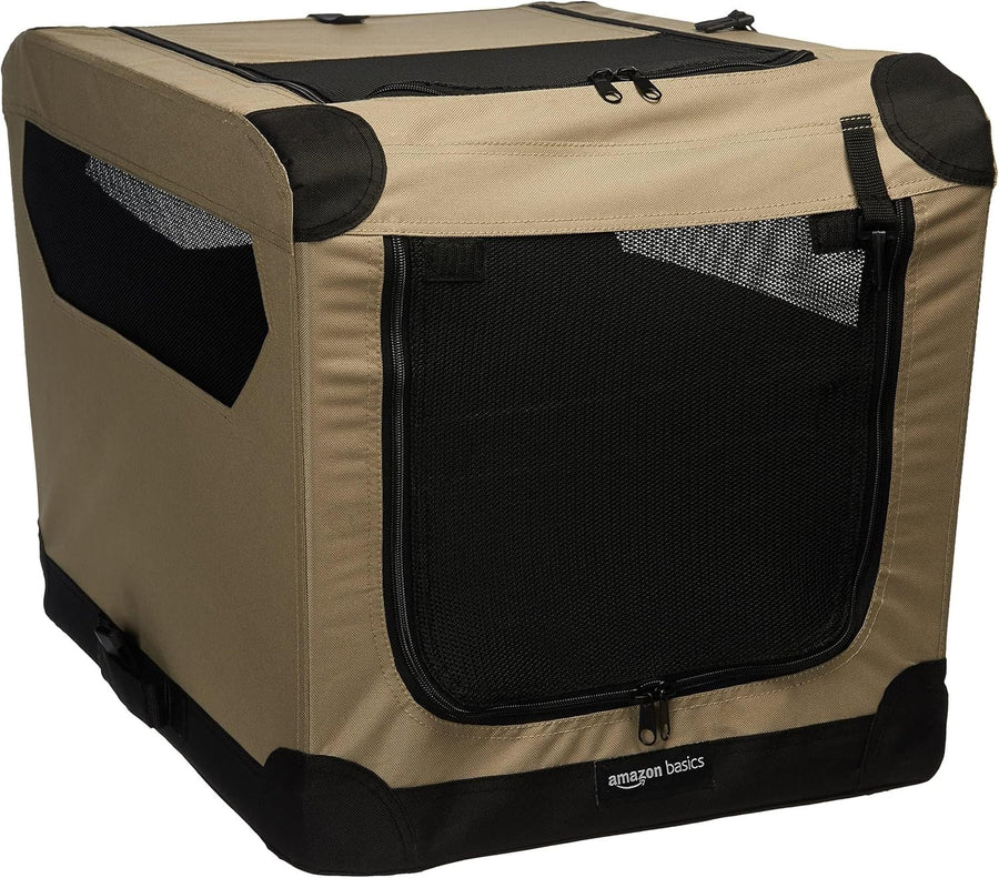 Small Portable Folding Soft Dog Crate Kennel Travel Cage 66x46x46cm Tan