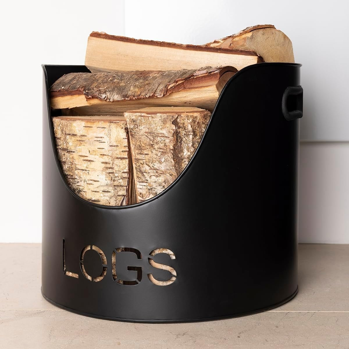 Wood Buckets & Matchstick Holder Fireside Set – Durable Metal, Modern Style