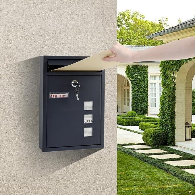 Lockable Wall Mounted Mailbox Outdoor Post Box Waterproof Steel 8.5x21.5x32cm