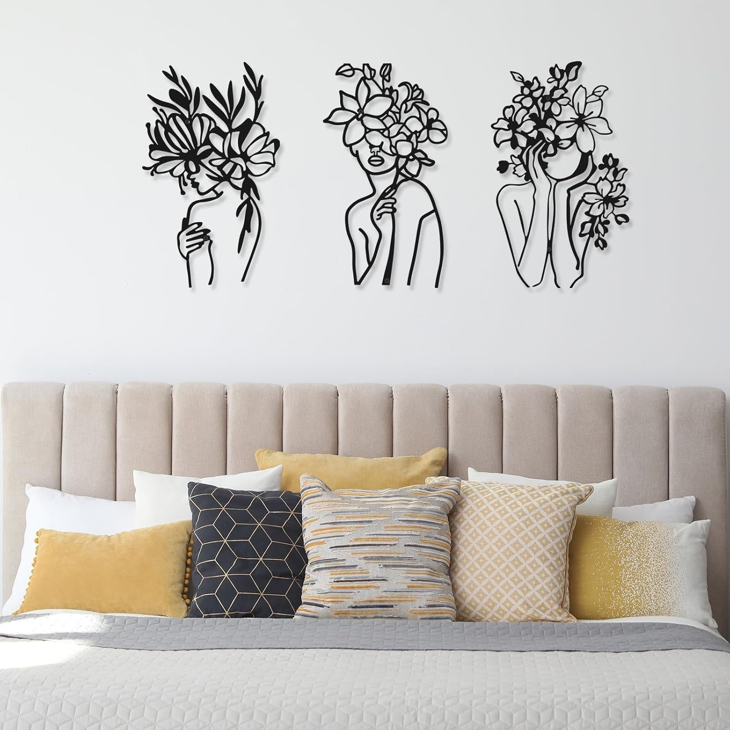 3Pcs Metal Wall Art Abstract Woman Floral Line Decor Set