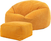 Large Bean Bag with Footstool – Corduroy, Comfy, Adult Lounge Chair, Ochre Yello