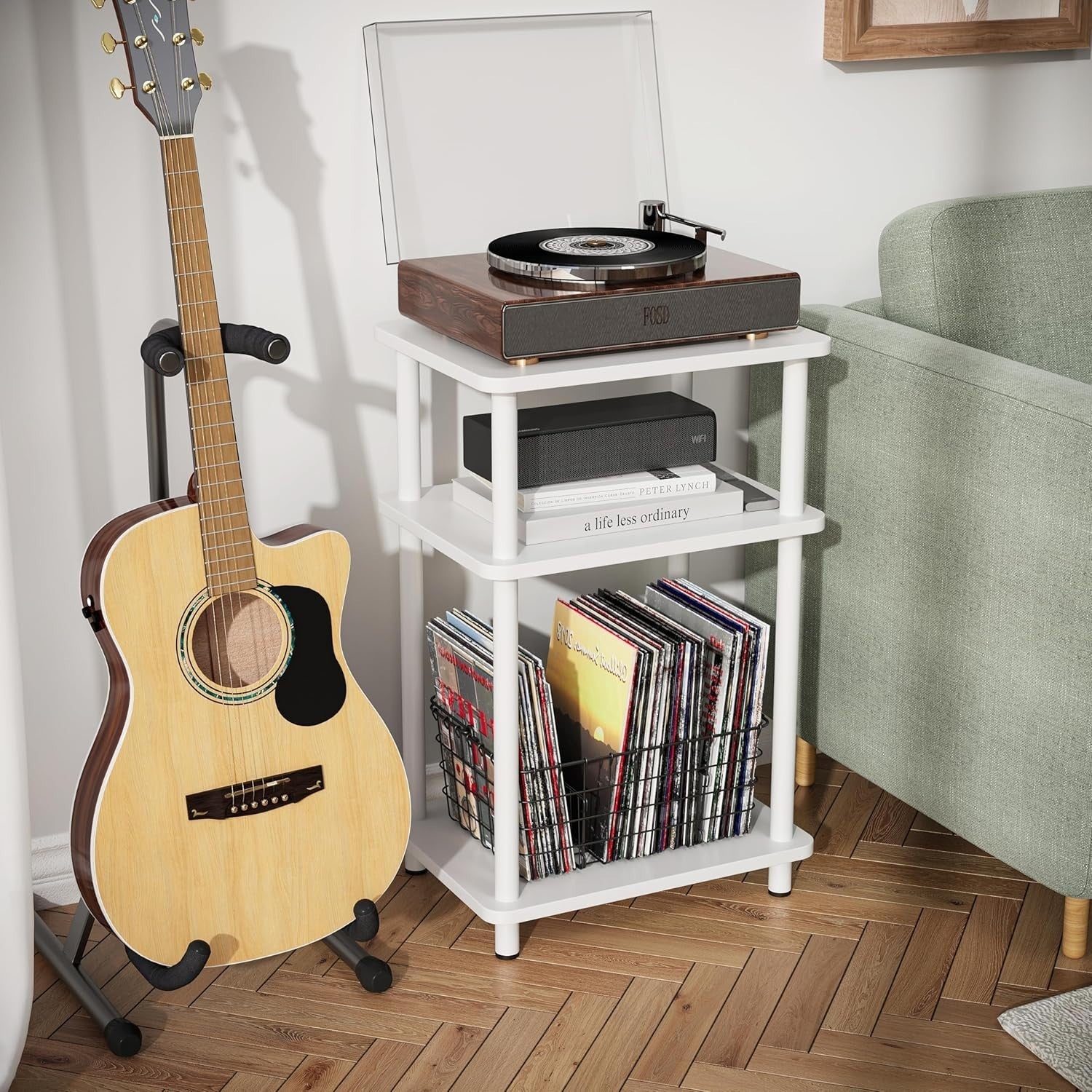 White 3-Tier Slim Side Table with Storage Shelf – Bedside End Table