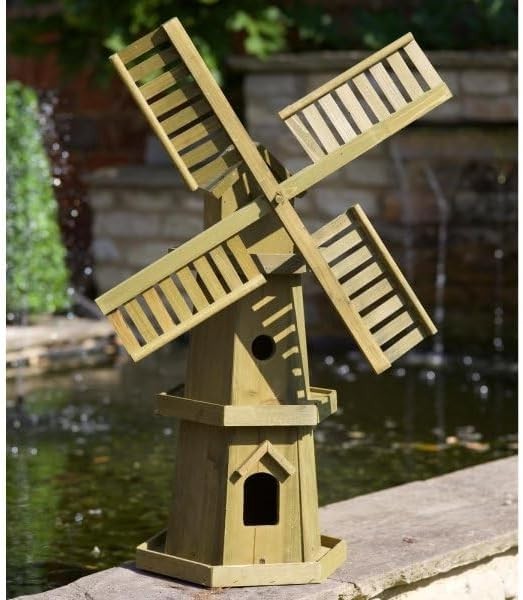 Extra Large Wooden Windmill – Garden Ornament Beige Pine Wood Easy Assembly