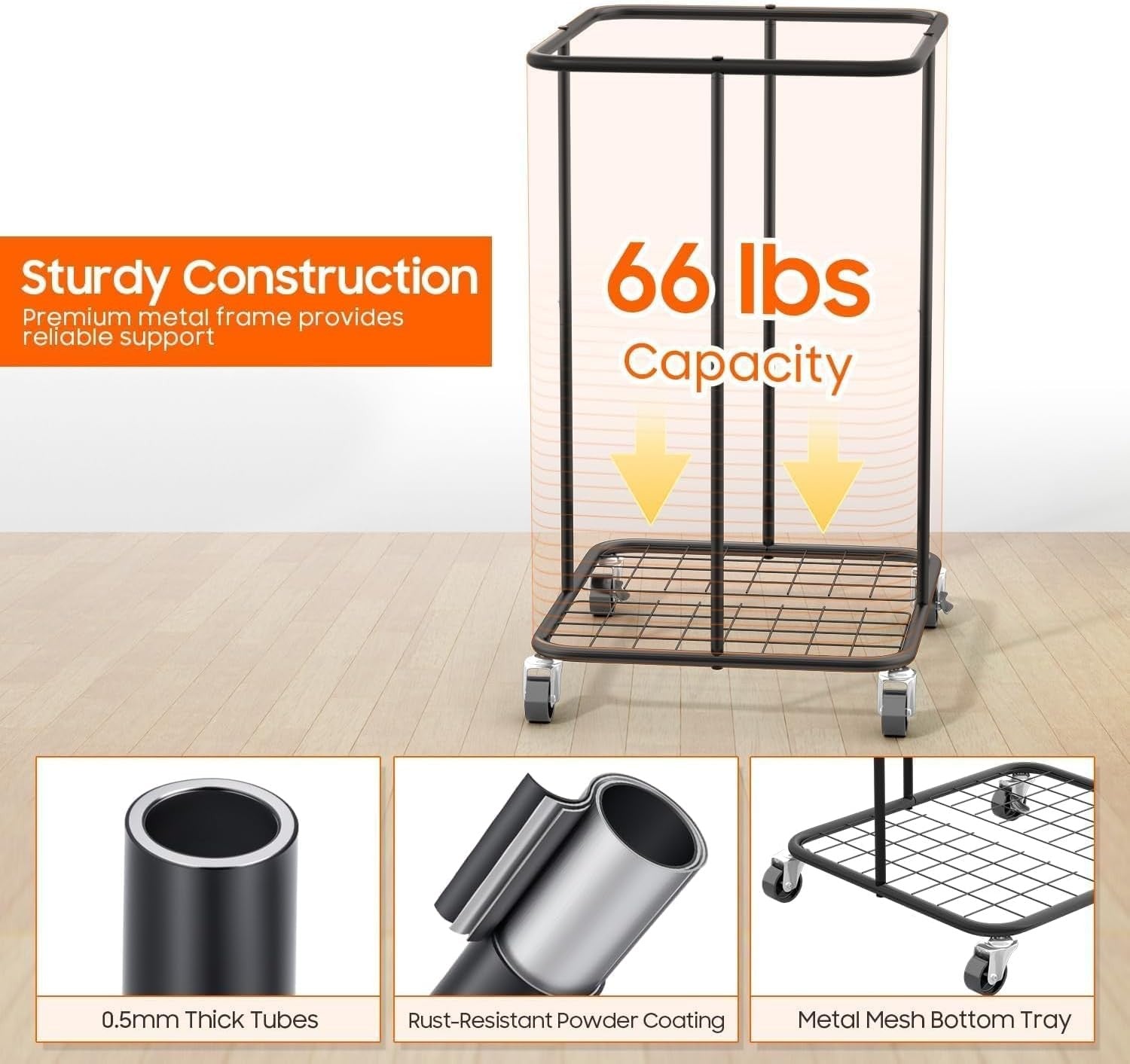 150L Rolling Laundry Hamper with Wheels Large Tall Clothes Basket Black