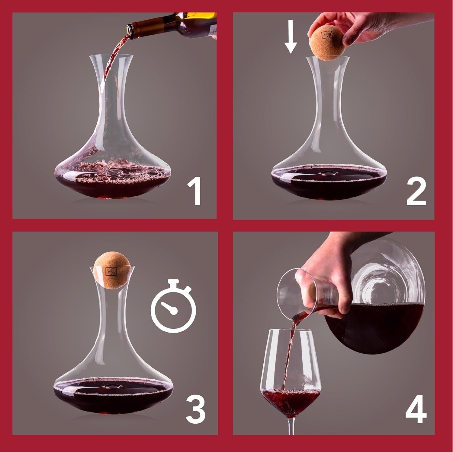 Crystal Wine Decanter with Cork Stopper Elegant Aerating Glass Carafe 1L