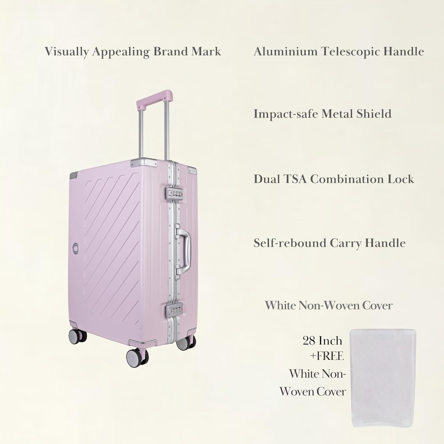 Large Zipperless Polycarbonate Suitcase Dual TSA Locks Spinner Lavender