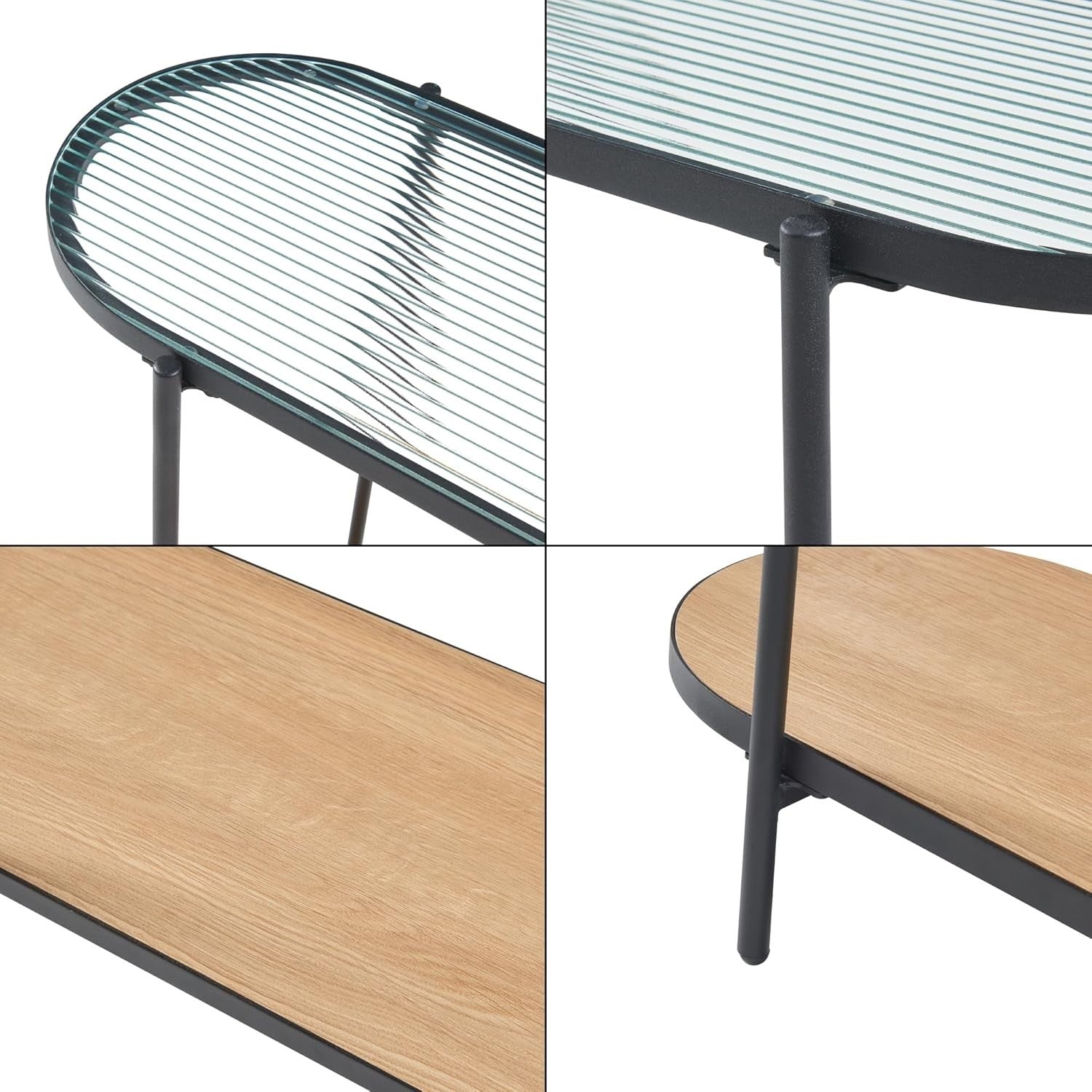 Stylish Console Table with Glass Top & Oak Shelf, 80x30x80cm, Slim Design