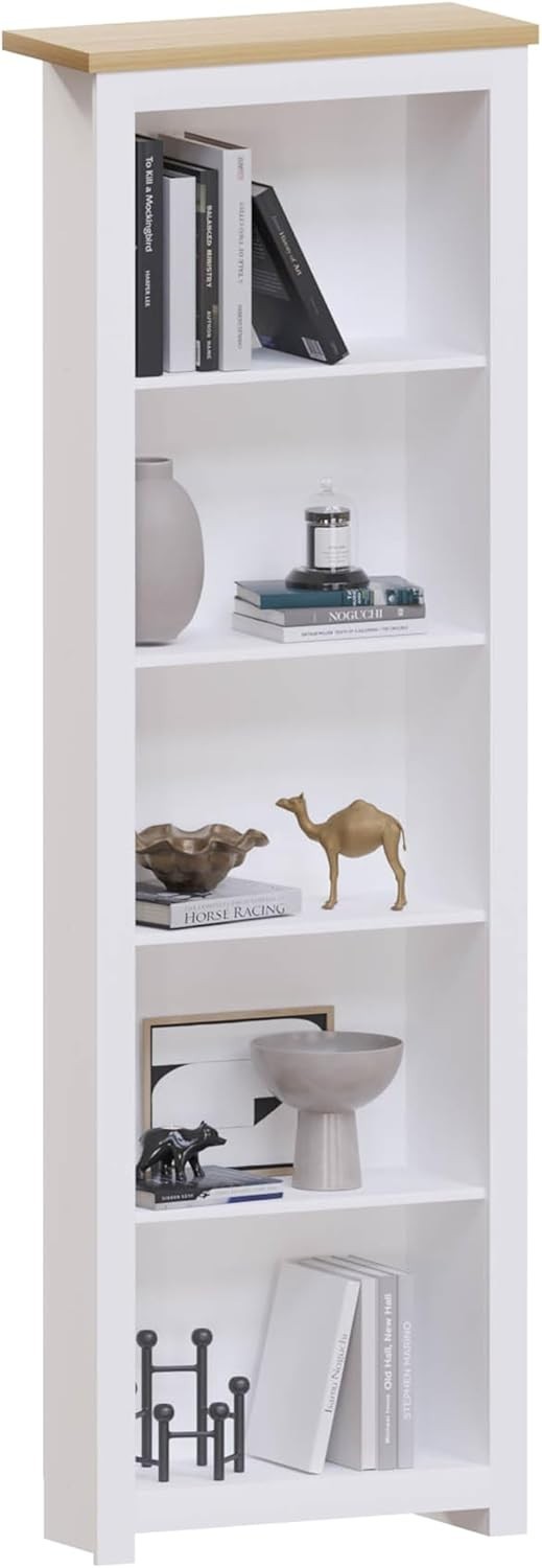 5 Tier Modern White Ladder Bookcase – Tall Display Storage Shelf Unit 175cm