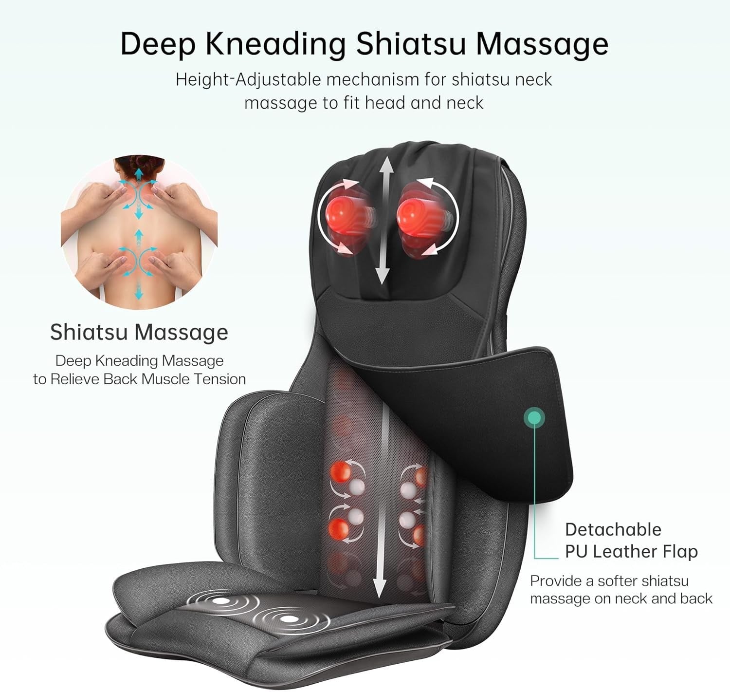 Full Body Shiatsu Massage Chair Pad with Heat 3D Kneading Neck Back Seat Cushion