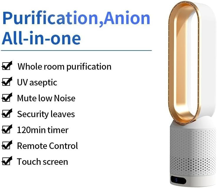 Bladeless Tower Fan with Air Purifier – 8-Speed Quiet Cooling Fan w Remote Timer