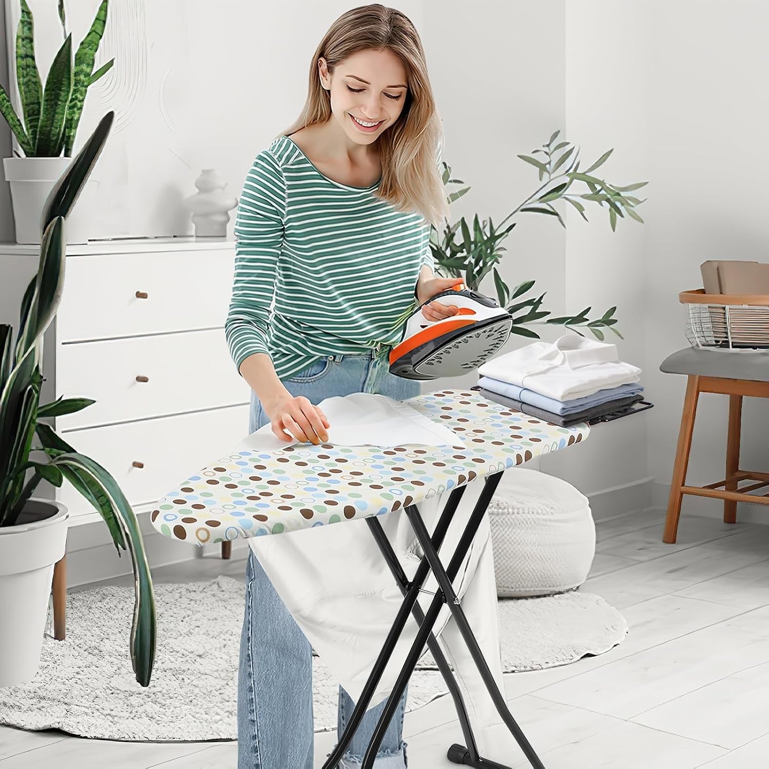 Compact Ironing Board Adjustable Height Anti Slip with Iron Rest 90x31cm