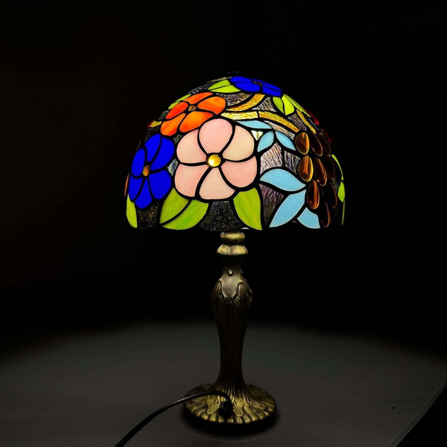 Tiffany Style Table Lamp Floral Stained Glass Antique Look 42cm E27