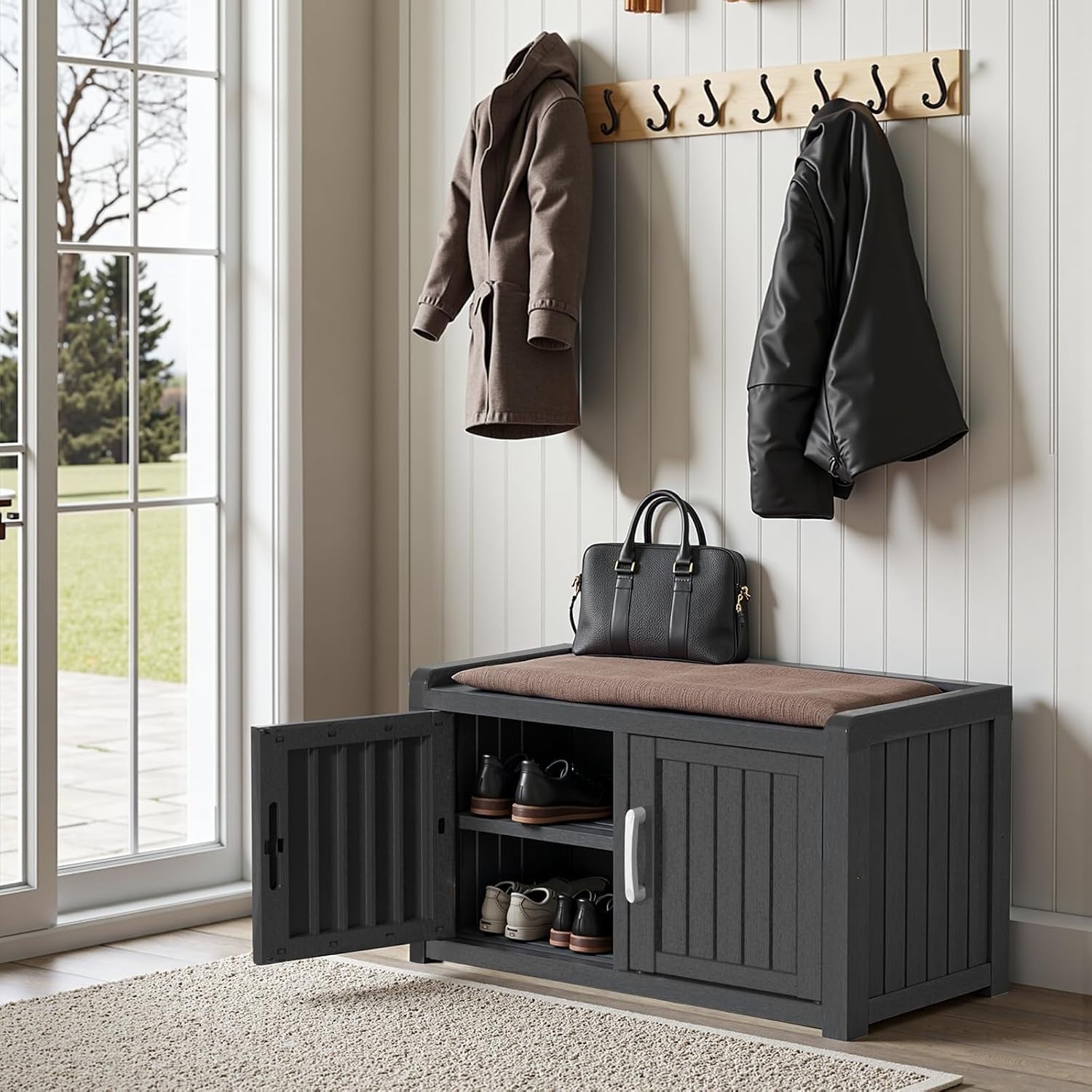 Spacious Waterproof Shoe Cabinet Bench Indoor Outdoor Storage 81x44x45.5cm