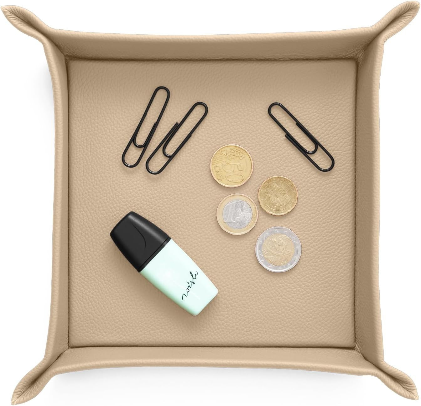 Leather Valet Tray Beige – Desk Organiser for Keys, Coins & Jewellery