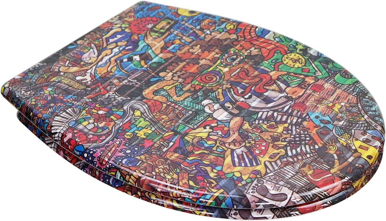 Soft Close Toilet Seat Top Fixing Colourful Patterns 45x37cm