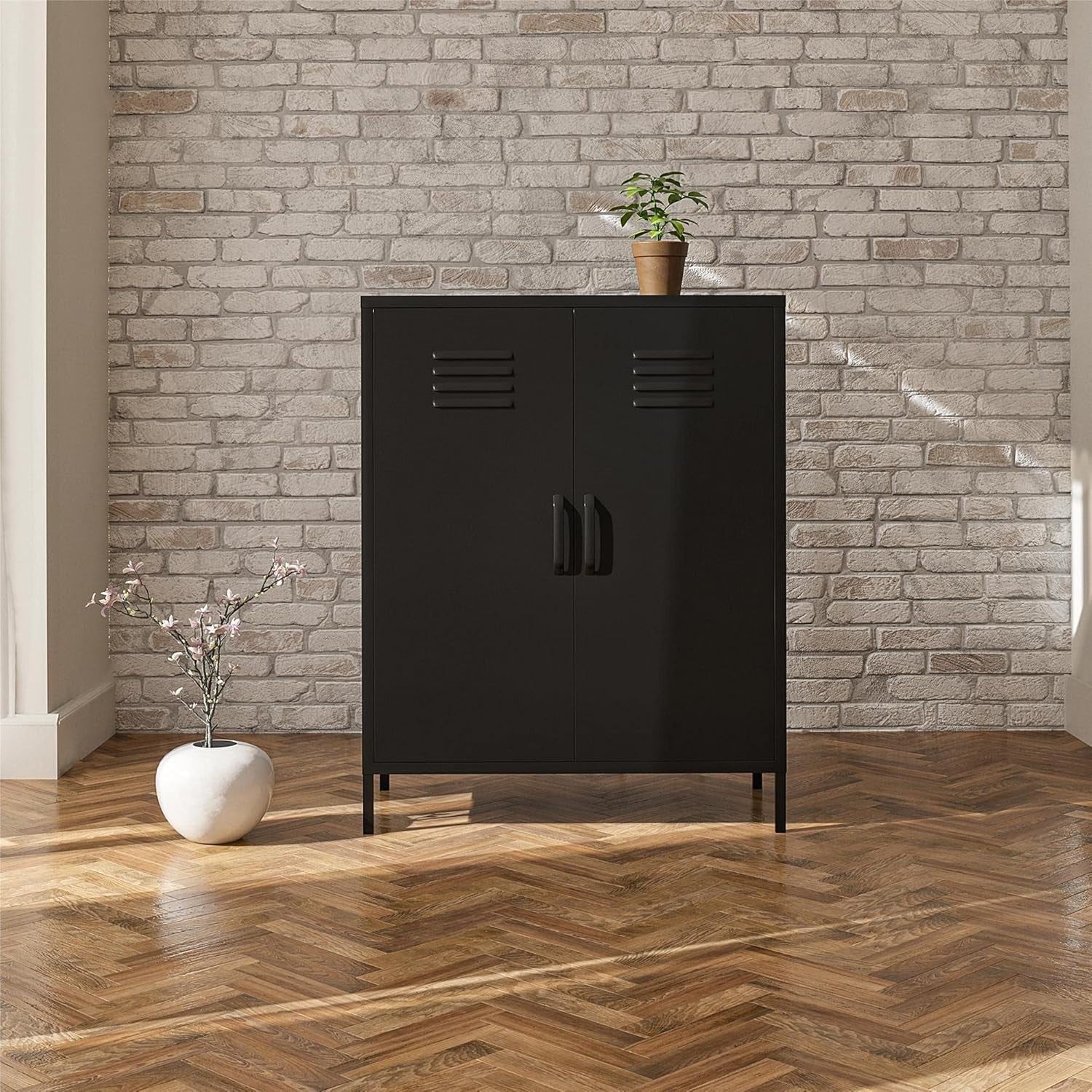 Metal Storage Cabinet 2 Doors, 3 Shelves, Lightweight, Scratch-Resistant