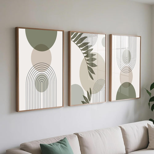 Sage Green Boho Wall Art Set of 3 Canvas Prints Modern Bedroom Decor