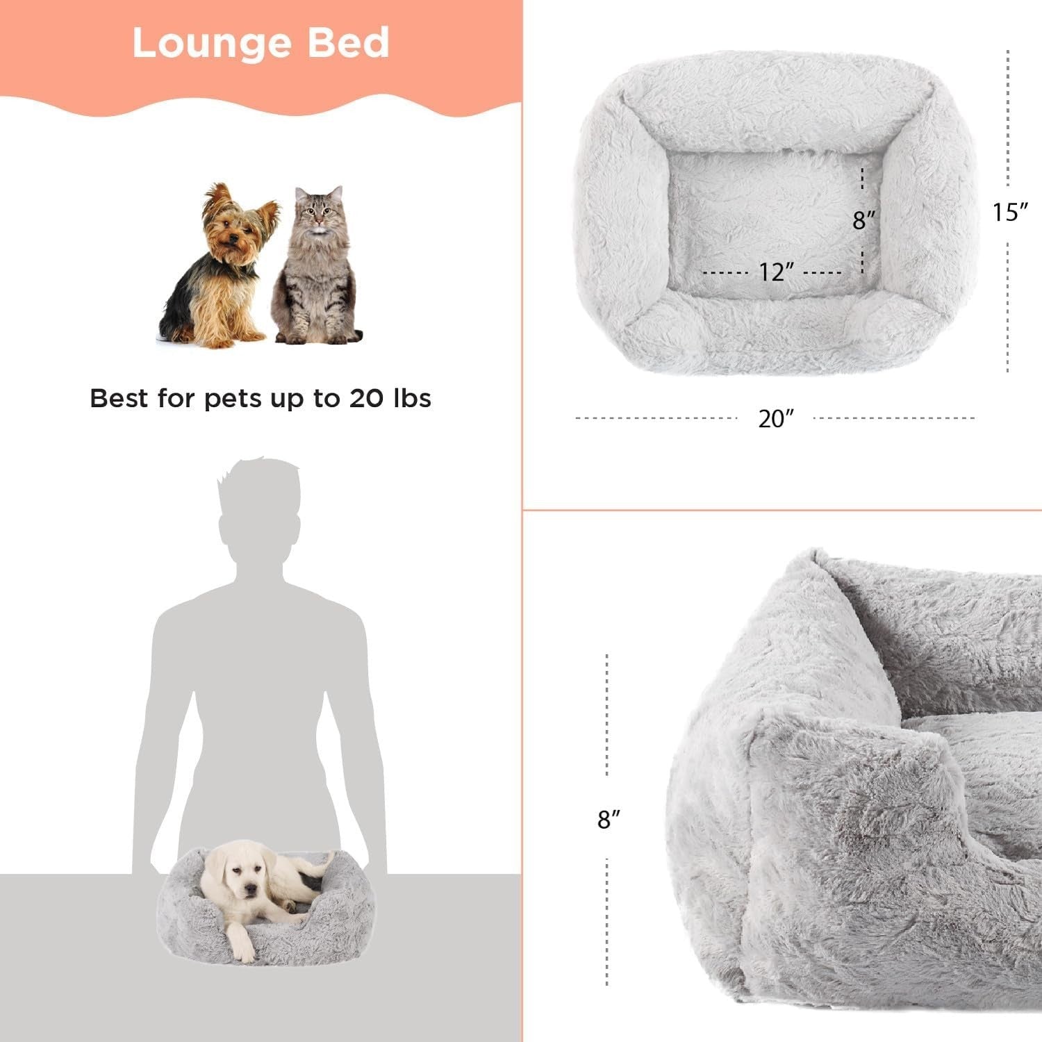Small Orthopedic Memory Foam Dog Bed 20x15in Washable