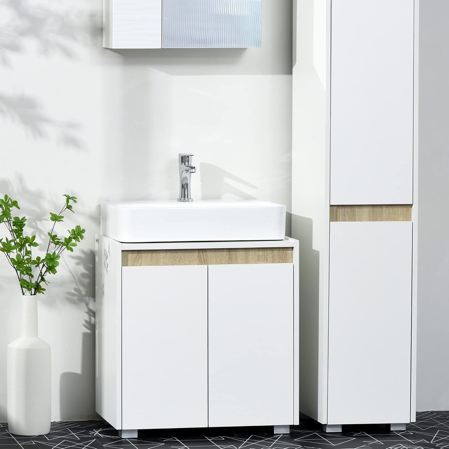 White Under Sink Bathroom Cabinet Storage Unit 2 Door Freestanding 57x60cm